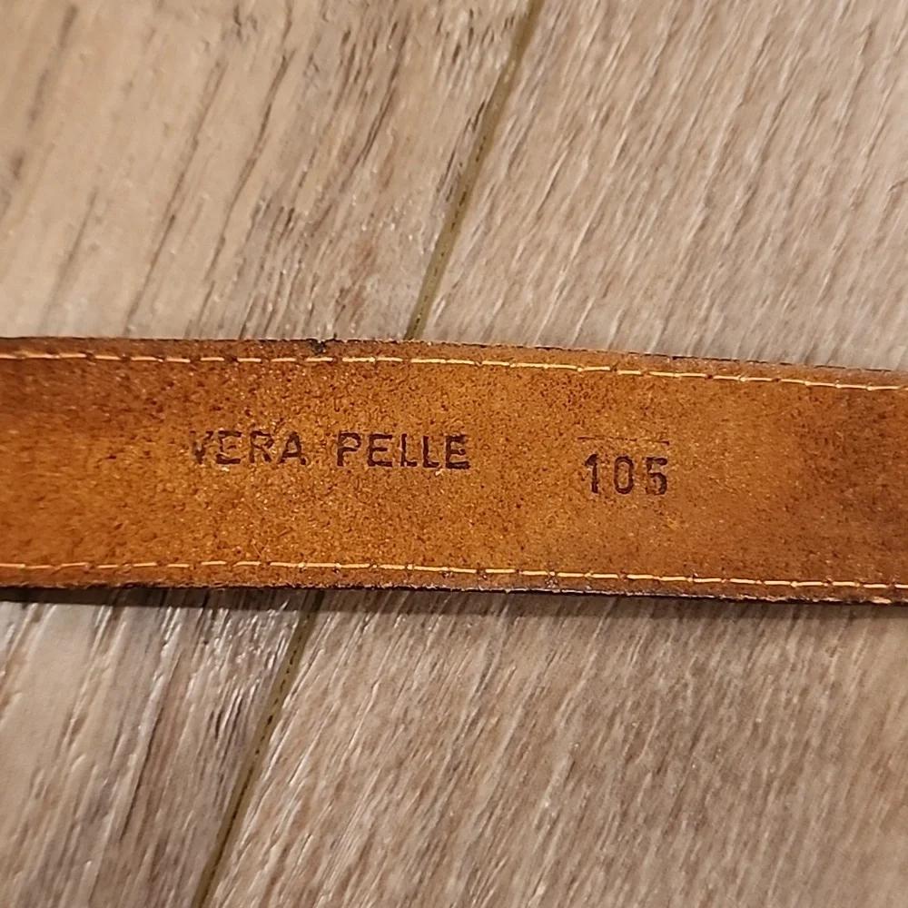 Vera Pelle Men's Leather Belt with Contrasting Fabric Inset Italian size 105 IT